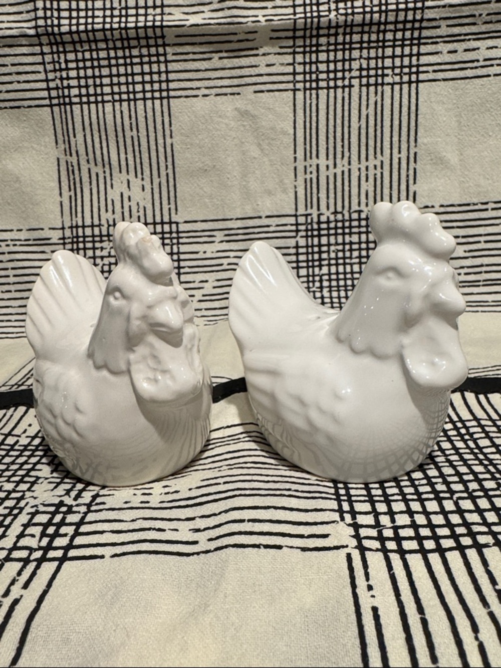 White Ceramic Hen and Rooster Salt & Pepper Set